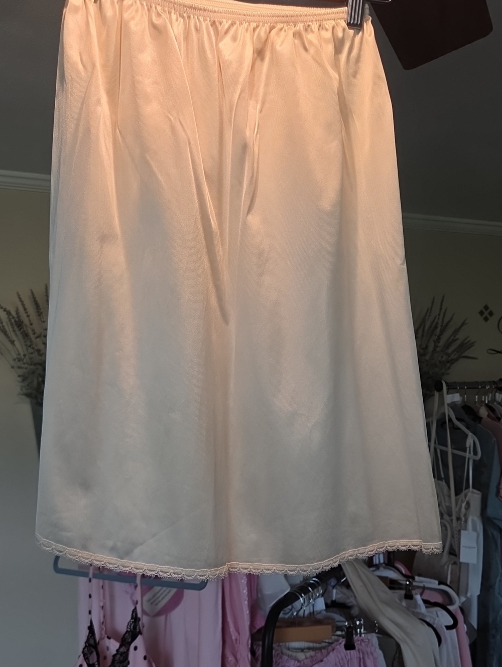 Vintage Tea Stained Women's Cream Half Slip Skirt - Lightweight Lined Underskirt